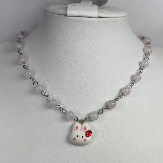 pink berry bunny necklace